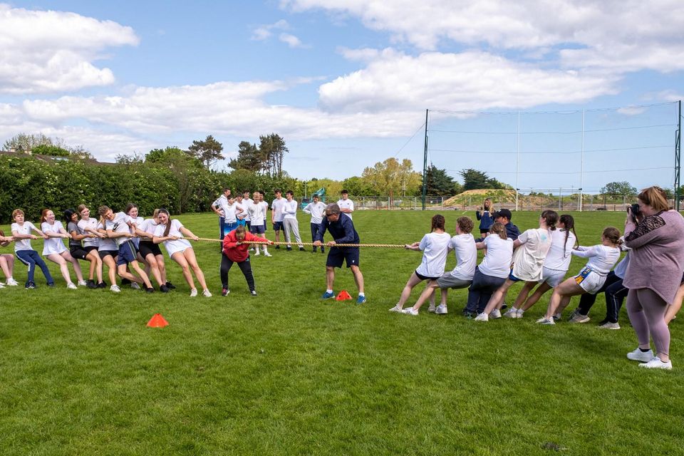 Students take part in a tug of war, at the Coláiste Ráithín 4th Year Fundraiser for Bray Lakers. Photo: Leigh Anderson.
