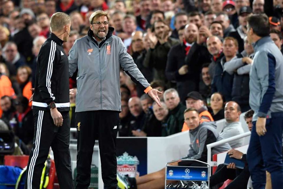 Liverpool boss Jurgen Klopp clashed with the Sevilla coaching staff at Anfield