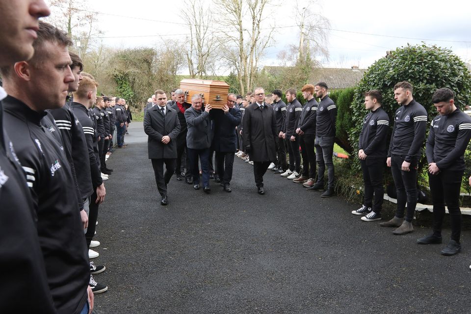 A guard of honour for Liam Kearns's funeral at St Senan's Church, Clonlara. Photo: Brendan Gleeson