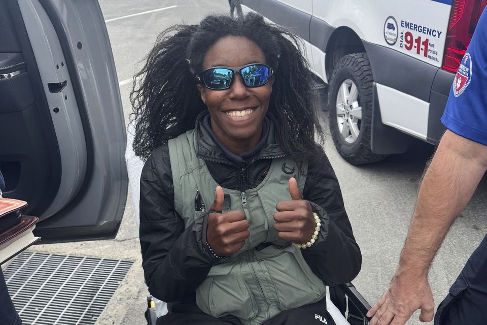 Tiffany Slaton when she was rescued in Fresno County, California, after being reported missing in the High Sierra for three weeks (Fresno County Sheriff’s Office via AP)