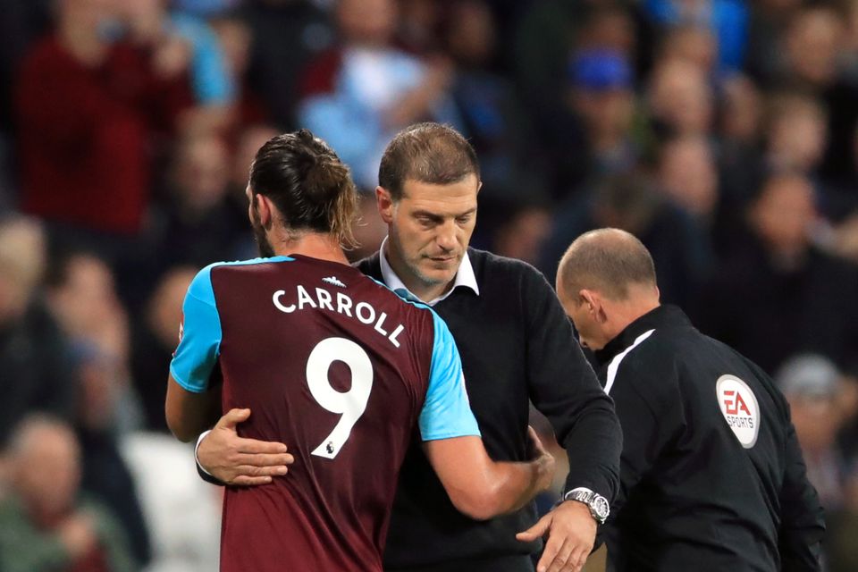 Andy Carroll returned for West Ham against Huddersfield