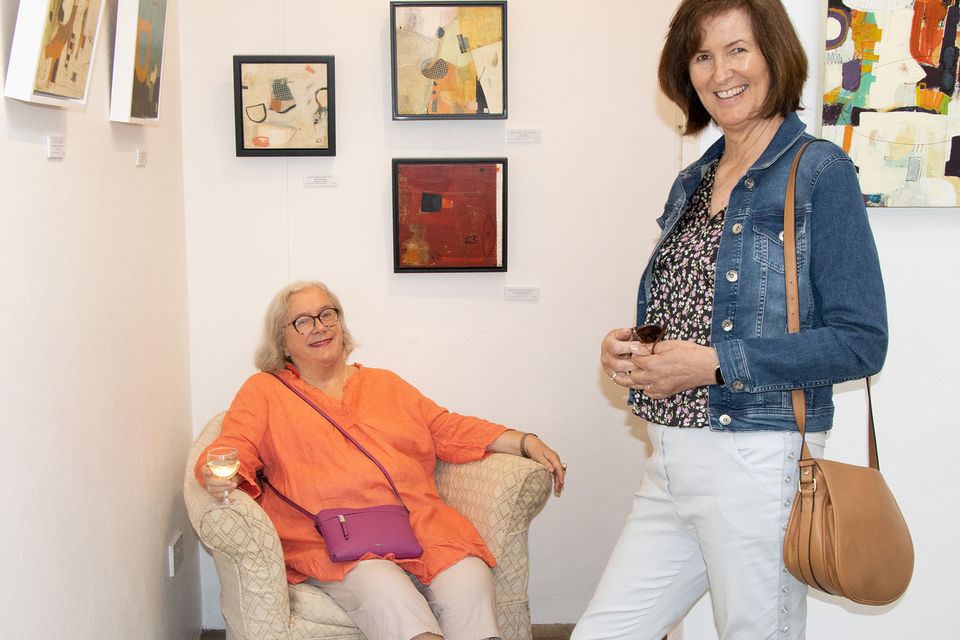 At the opening of Helen O'Connell' s art exhibition "Places Just Beyond Myself" in The Pig Yard Gallery were Niamh Murran and Berna Rackard.