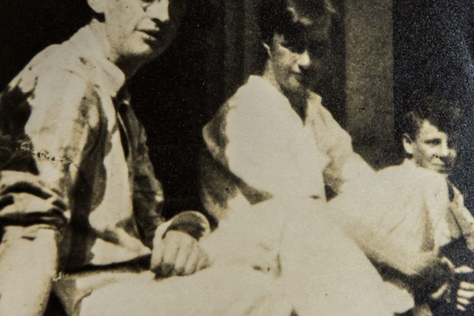 Photograph of Joseph Plunkett, George Plunkett and William Fogarty taken in 1912 on the steps of Spingfield, Kilternan.