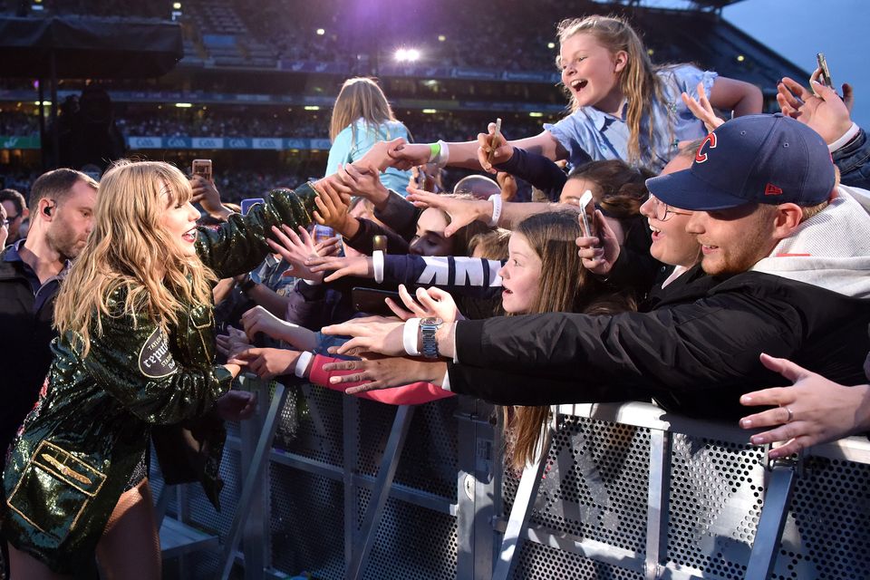 Taylor Swift greets fans during her Reputation stadium tour at Croke Park, Dublin, on June 16, 2018. Photo by Gareth Cattermole/Getty Images for TAS