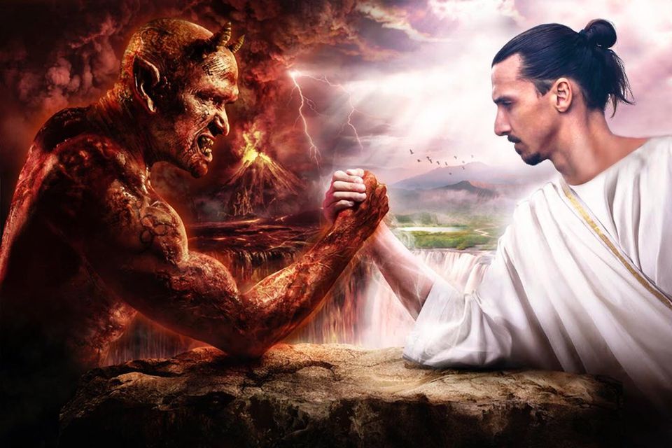 Zlatan Ibrahimovic shakes hand with the devil. CREDIT: ZLATAN IBRAHIMOVIC