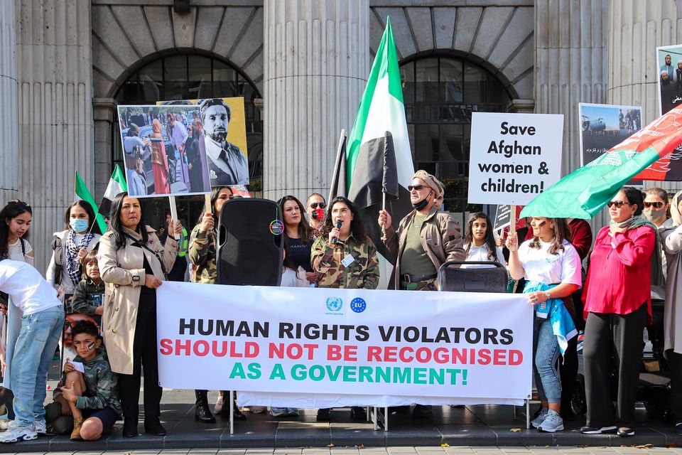 Afghans in Ireland protest outside the GPO in Dublin highlighting the humanitarian crisis and the state of women’s rights in Afghanistan. Photo: Damien Storan.