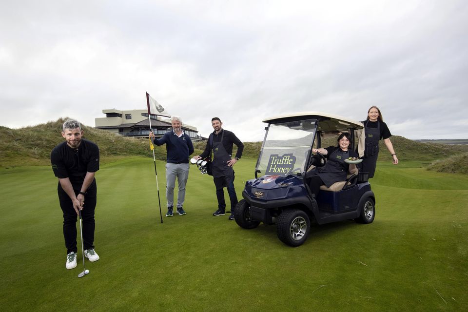 Truffle Honey Directors, Mike Hayes, Collete Hayes and Shane Edwards with Louise O'Donoghue, Group Head Chef, pictured with John Eggleston General Manager of Ballybunion Golf Club. Photo: Don MacMonagle