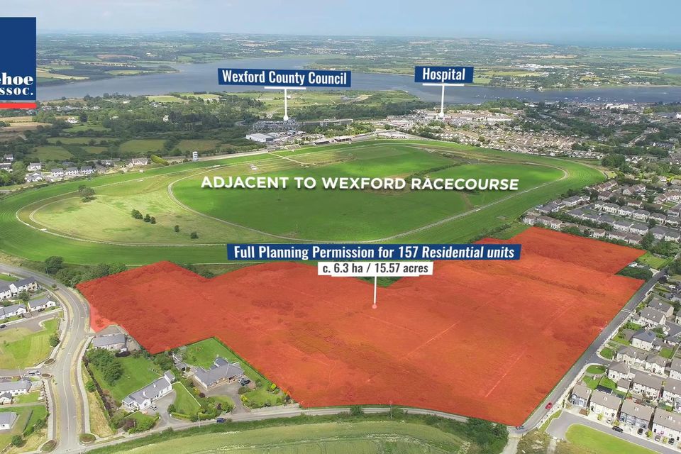 The site, which is adjacent to Wexford Racecourse, has full planning permission for 157 residential units. Photo: Kehoe & Associates.