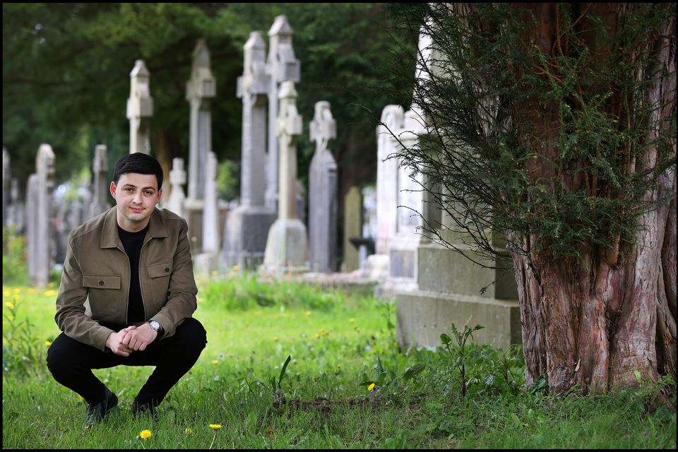 Author Warren Farrell at Maria Higgins's original grave at Glasnevin Cemetery. Photo: Steve Humphreys
