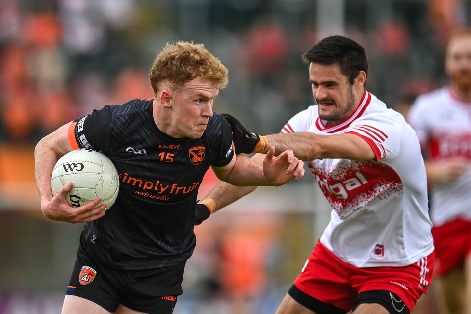 Conor Turbitt of Armagh in action against Christopher McKaigue of Derry. Photo by Seb Daly/Sportsfile