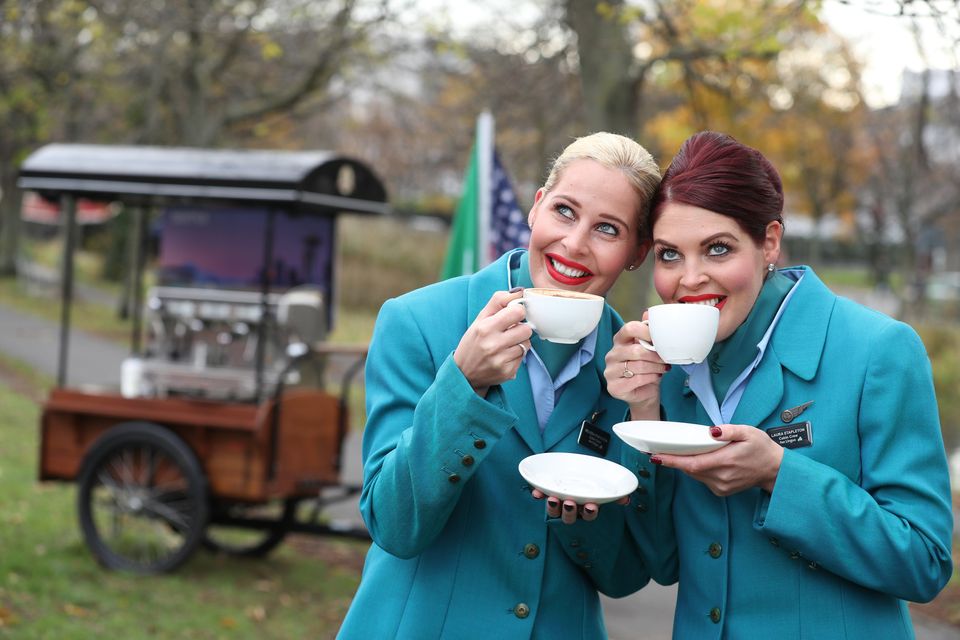 Aer Lingus cabin crew and sisters Laura and Melissa Stapleton at the announcement of its Seattle route. Picture Jason Clarke