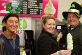 thumbnail: Jessie Dillon, Emily Gleeson and David Dillon serving green cones at the St Patrick’s Day Parade in Fethard on Sea.