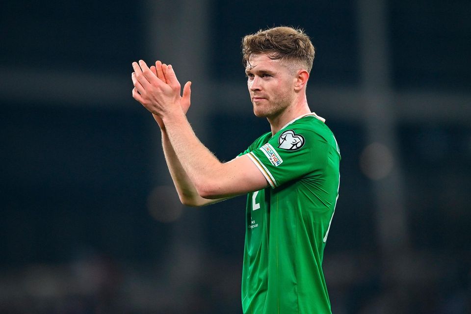 27 March 2023; Nathan Collins of Republic of Ireland after the UEFA EURO 2024 Championship Qualifier match between Republic of Ireland and France at Aviva Stadium in Dublin. Photo by Seb Daly/Sportsfile