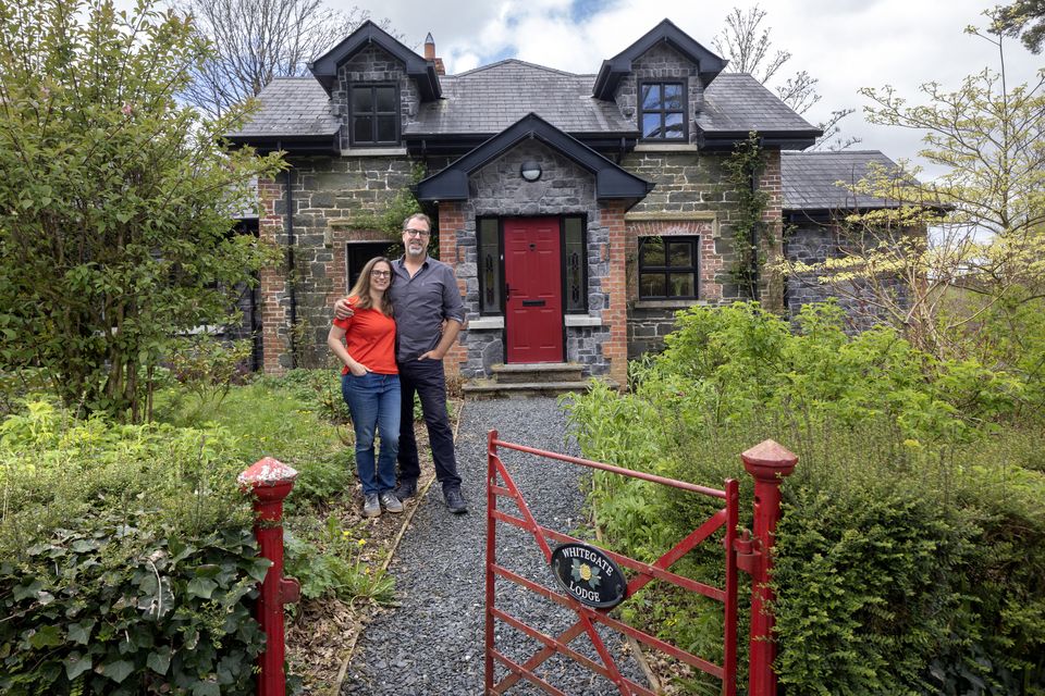Writer Priscilla Morris and composer/musician Rory Pierce outside their gate lodge in the grounds of Annaghmakerrig. The building dates from the 19th century and guests there have included writers, artists and performers such as Laurence Olivier and Vivien Leigh. Photo: Tony Gavin