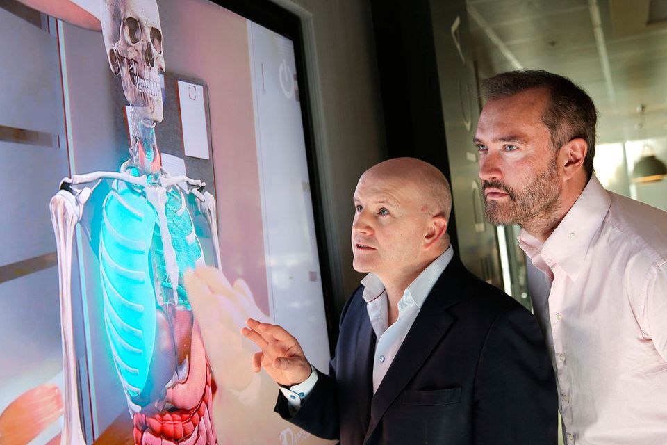 Sean Gallagher and John Moore, CEO of 3D4medical. Photo: Gerry Mooney