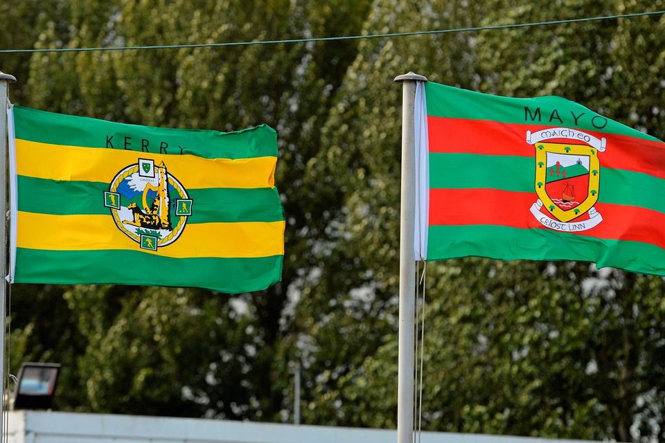 Kerry and Mayo flags fly outside the Gaelic Grounds, Limerick, ahead of the GAA Football All-Ireland Senior Championship Semi-Final Replay