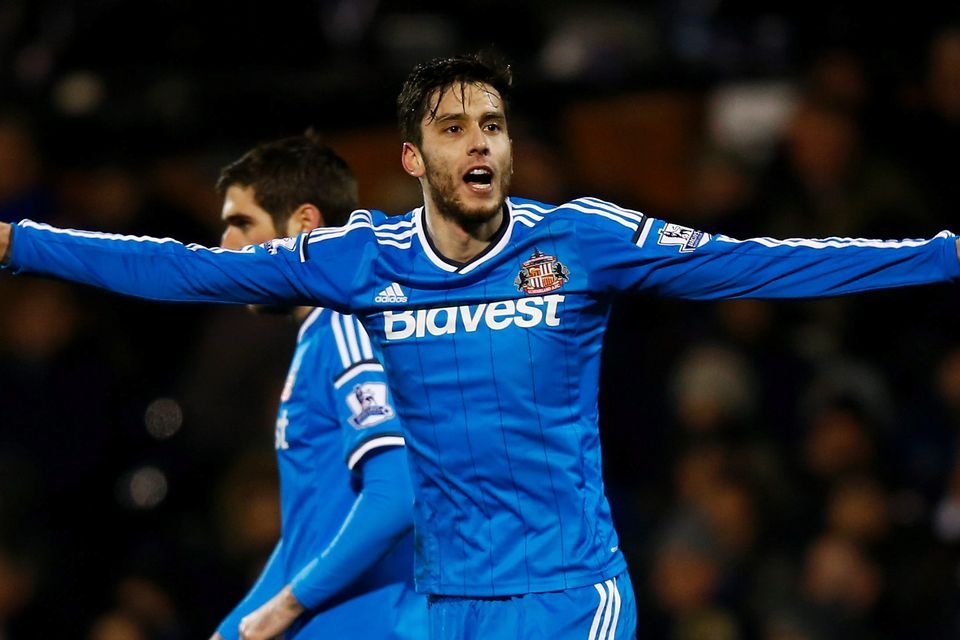 Ricardo Alvarez of Sunderland celebrates scoring his team's second goal during the FA Cup Fourth Round Replay match between Fulham and Sunderland at Craven Cottage