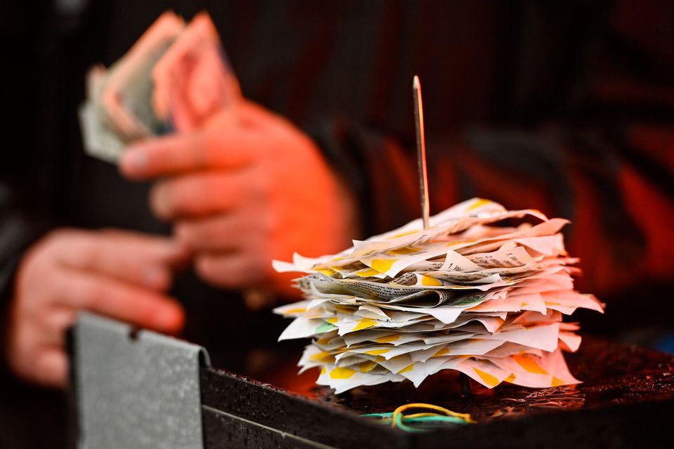 A general view of betting slips at a bookies stall. Photo: Sportsfile