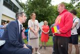thumbnail: Minister Simon Harris chats with Bobby O'Brien during a visit to the National Learning Centre in Bray