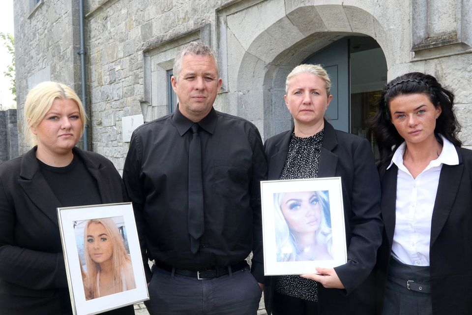 (L to R) Aoife's sister Kate, parents James and Carol and Aoife's other sister Meagan outside the coroners court today  (Pic: Brendan Gleeson)