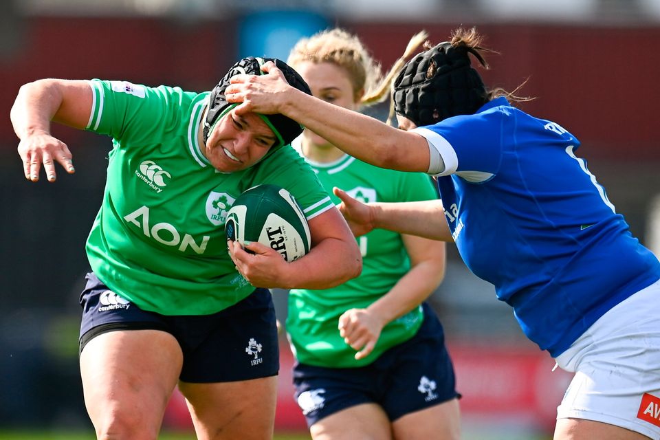 Ireland's Christy Haney is tackled by Italy's Ilaria Arrighetti during their Six Nations clash at the RDS. Photo: Harry Murphy/Sportsfile