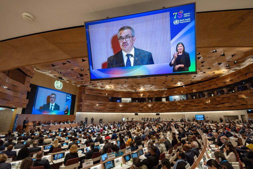 Director-General of the World Health Organisation (WHO) Dr Tedros Adhanom Ghebreyesus addresses the assembly. Photo: REUTERS/Denis Balibouse
