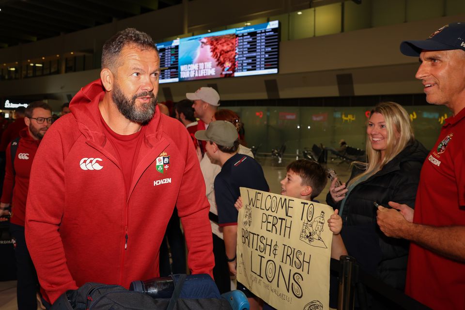 Fans turn out at Perth airport to greet Andy Farrell and the travelling Lions squad. Photo: Getty