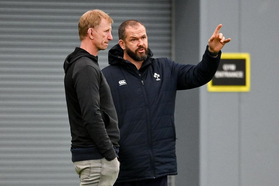 Ireland head coach Andy Farrell (right) with Leo Cullen. Photo by David Fitzgerald/Sportsfile