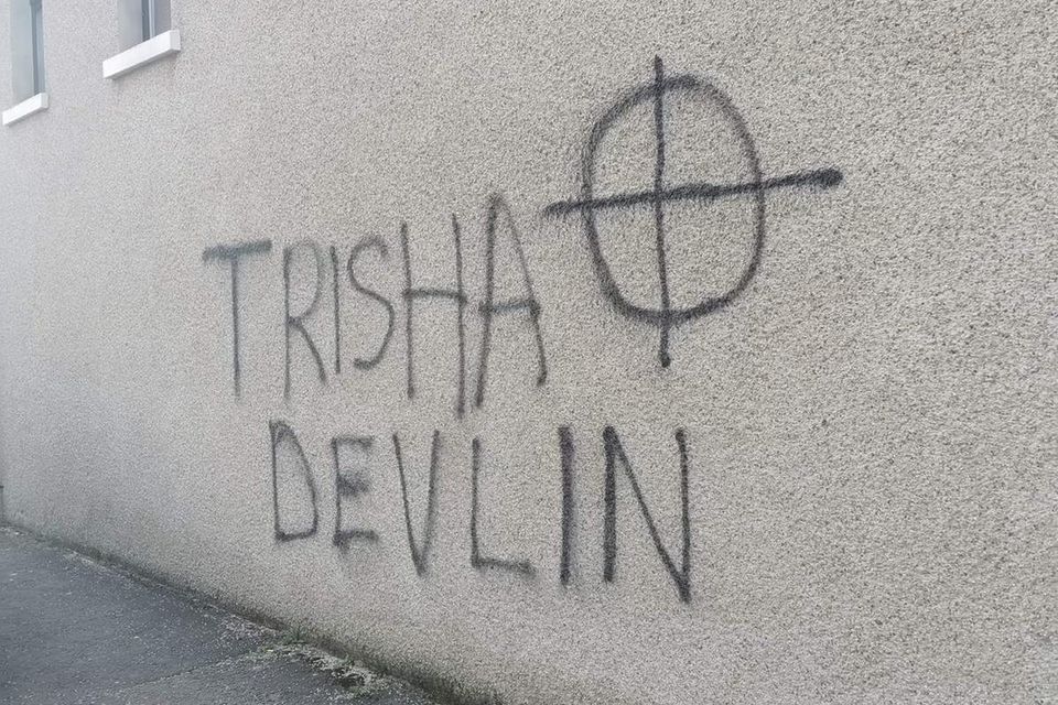 Graffiti, threatening Sunday World journalist Patricia Devlin, on a wall in Belfast