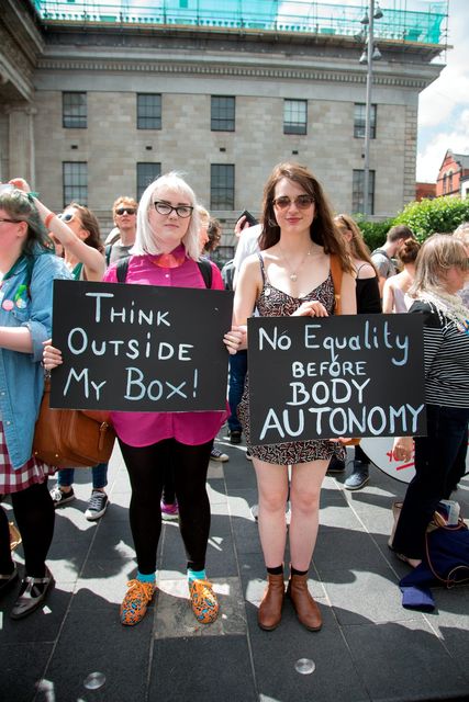 Pro Choice supporters Ling Heaney and Alice Russell from Bray, Co. Wicklow on O'Connell Street yesterday
