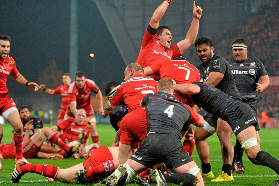 Dave Kilcoyne goes over to score Munster's first try of the game. Pictuer credit: Matt Browne / SPORTSFILE