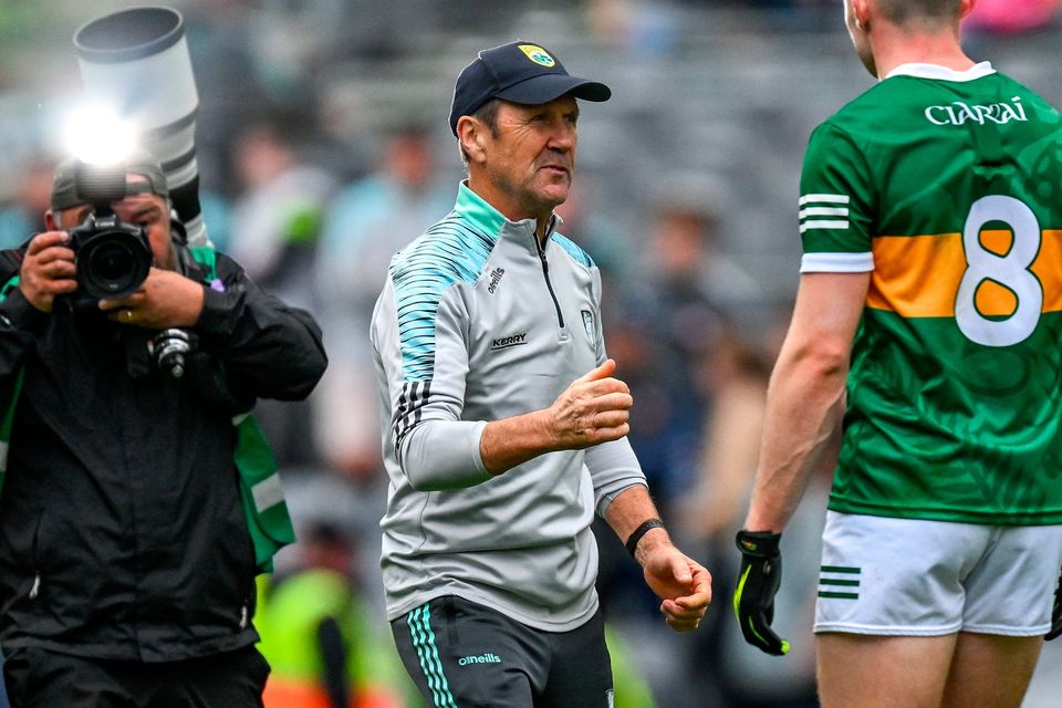 Kerry manager Jack O'Connor celebrates with Diarmuid O'Connor after their All-Ireland SFC semi-final win over Derry at Croke Park in Dublin. Photo: Brendan Moran/Sportsfile