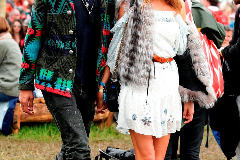 Hugo Taylor and Millie Mackintosh are seen backstage at the Glastonbury Festival, at Worthy Farm in Somerset Credit: Yui Mok/PA Wire