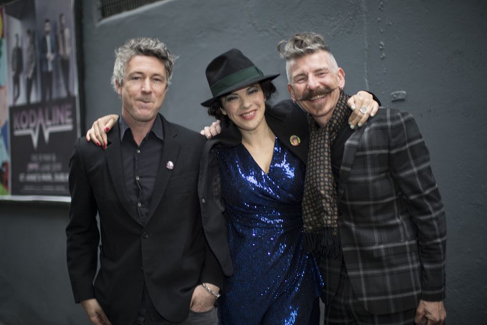 23/4/19 Aidan Gillen, Camille O'Sullivan and Jerry Fish at the Rock Against Homelessness concert in aid of Focus Ireland at the Olympia Theatre. Picture: Arthur Carron