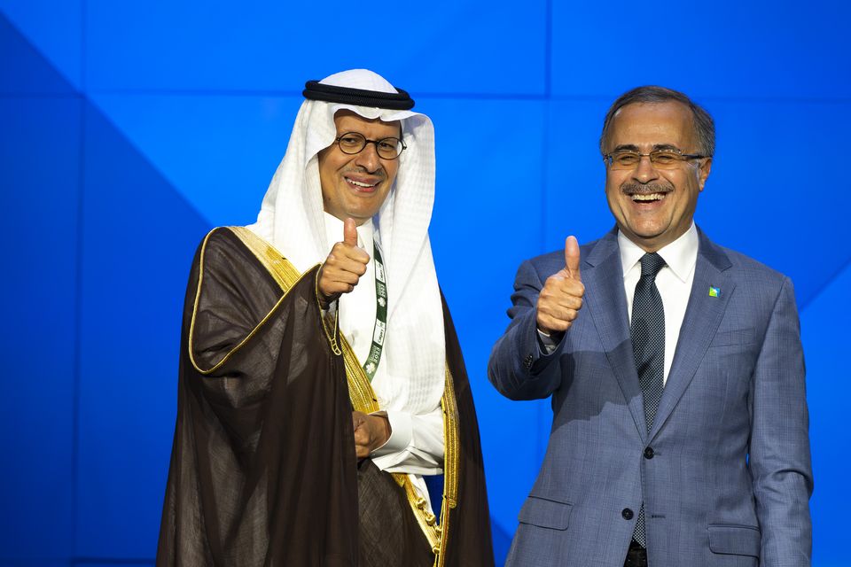 Prince Abdulaziz bin Salman, Saudi Arabia's energy minister, left, and Amin Nasser, chief executive officer of Saudi Aramco. Photographer: Gavin John/Bloomberg
