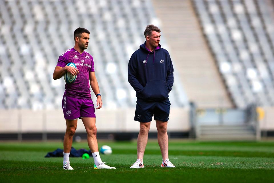 Conor Murray and Munster captain Peter O’Mahony during the Munster rugby captain's run at DHL Stadium in Cape Town, South Africa.