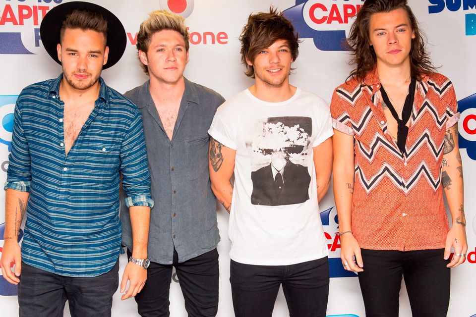 One Direction (left to right) Liam Payne, Niall Horan, Louis Tomlinson and Harry Styles backstage at the Capital FM Summertime Ball held at Wembley Stadium, London.