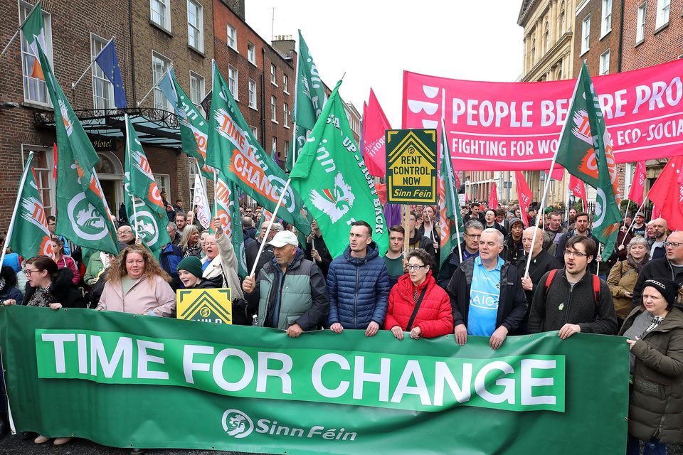 Protesters at the Cost of Living Coalition portest outside Leinster House.Picture Credit:Frank McGrath 1/4/23