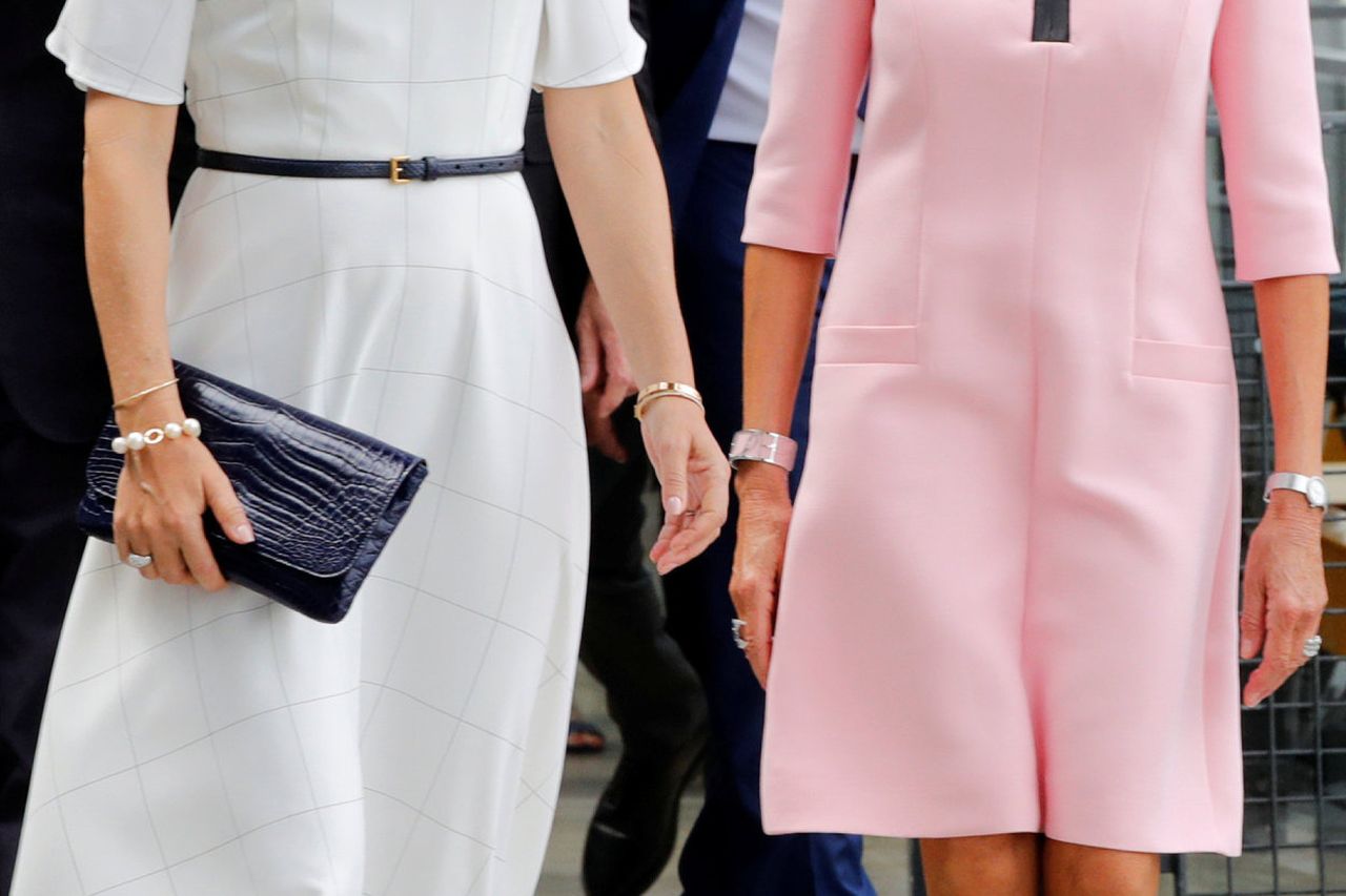 Brigitte Macron's in Louis Vuitton Pumps With Danish Princess Mary