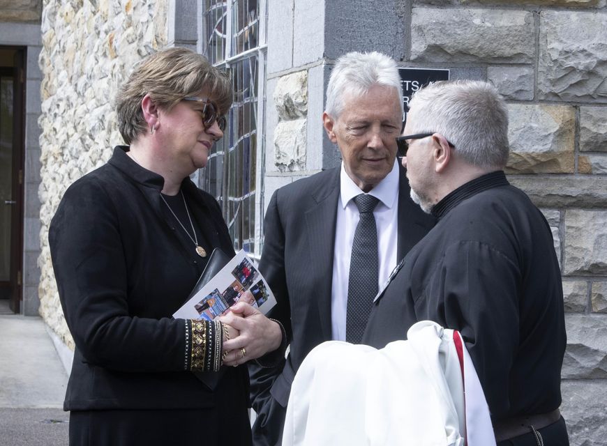 Arlene Foster and Peter Robinson at Tommie Gorman's funeral at Our Lady Star of the Sea Church in Ransboro, Sligo. Photo: Carl Brennan