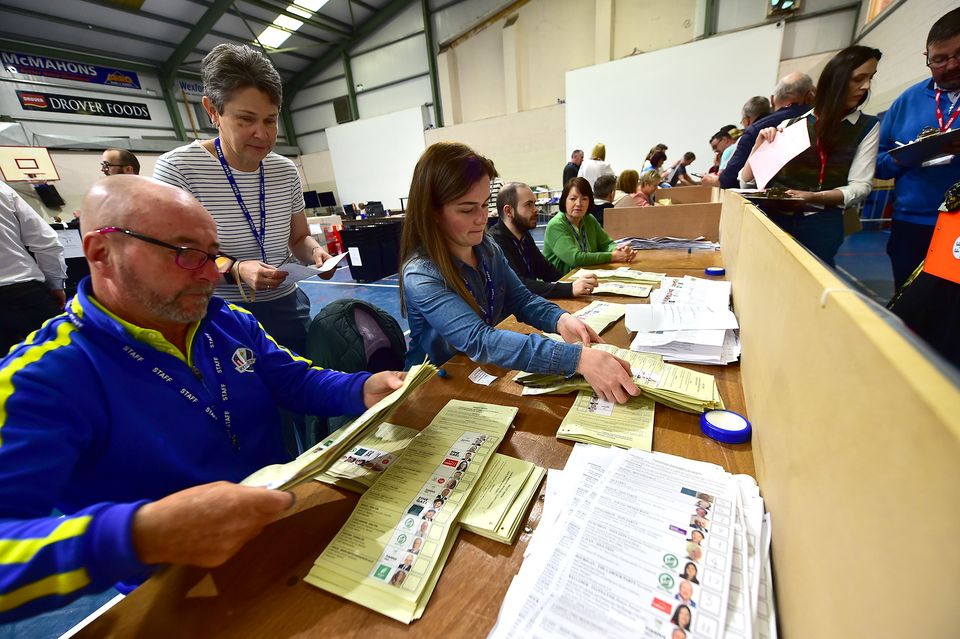 Ballot papers been sorted at the Count Centre in St Josephs on Saturday. Pic: Jim Campbell