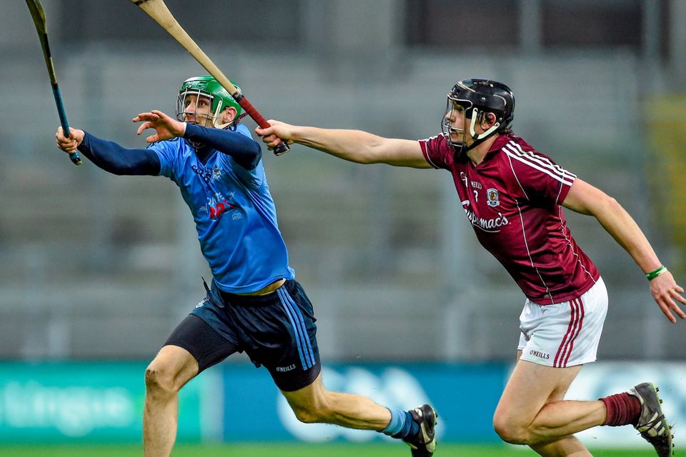 7 February 2015; Shane Stapleton, Dublin, in action against Joseph Cooney, Galway. Bord na Mona Walsh Cup Final, Dublin v Galway. Croke Park, Dublin. Picture credit: Ramsey Cardy / SPORTSFILE