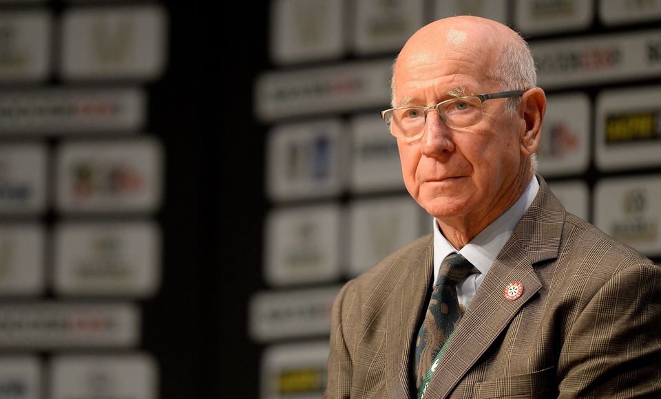 Bobby Charlton speaks during day one of the Soccer EX Convention at the Manchester Central Convention Complex, Manchester