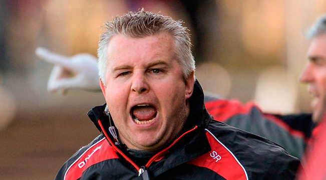 Mayo manager Stephen Rochford reacts after his side's winning point. Photo: Oliver McVeigh/Sportsfile