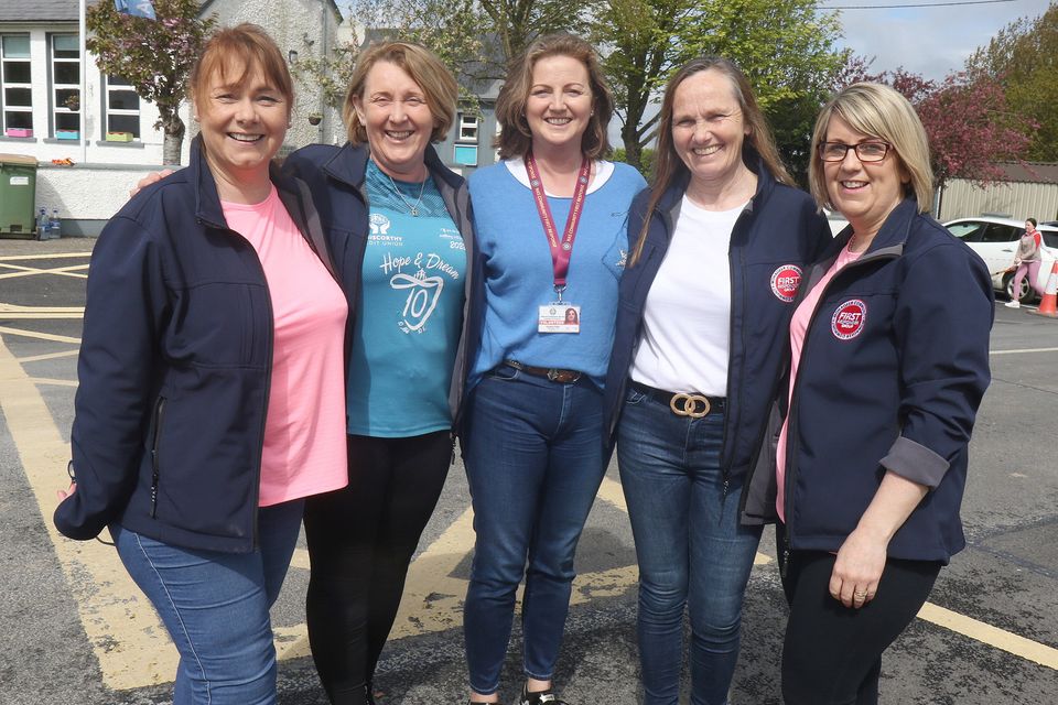 Maria Gray, Bridget Sinnott, Dympna Dolan, Jean Mernagh and Kay O'Leary at the Stephen O'Leary Memorial 5K Fun Run/Walk in Monageer.