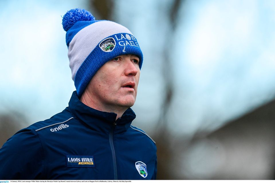 14 January 2024; Laois manager Willie Maher during the Dioralyte Walsh Cup Round 3 match between Galway and Laois at Duggan Park in Ballinasloe, Galway. Photo by Seb Daly/Sportsfile