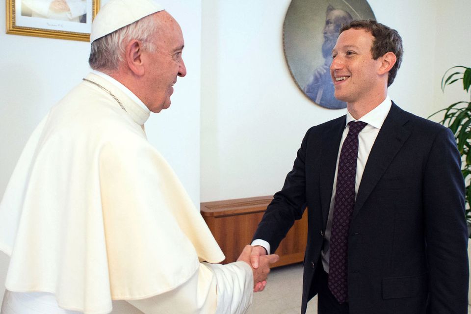 Pope Francis meets Facebook founder and CEO Mark Zuckerberg in Vatican City (L'Osservatore Romano/Pool Photo via AP)