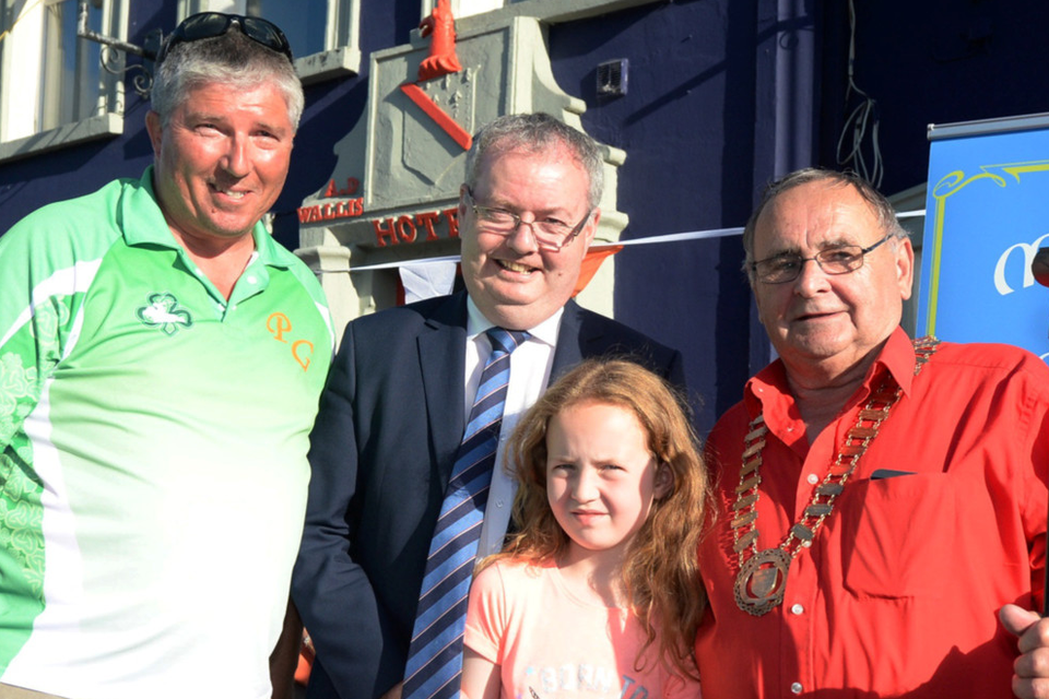 Michael Moynihan TD performed the official opening of the European Mounted Games in Millstreet in the company of organiser Conor O’Leary and Noel Buckley, Chairman, Millstreet Community Council. Picture John Tarrant