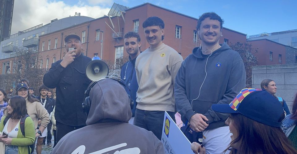 Contestants including winner Jack Wall O'Reilly (right) in Smithfield Square, Liam Furness 'Casual Mescal' (centre), and 'Denny's Mescal' (left)