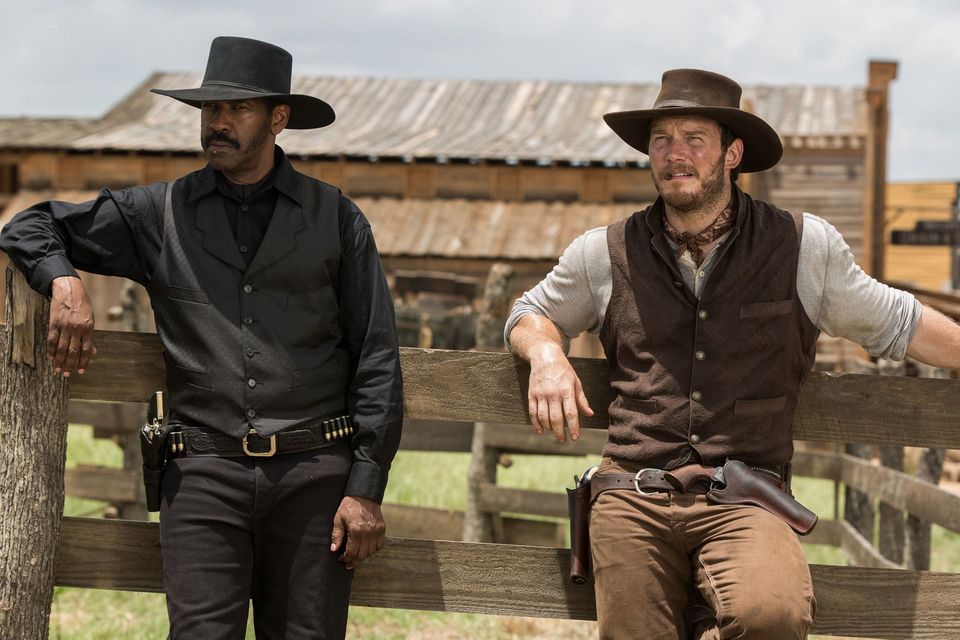 Denzel Washington and Chris Pratt in The Magnificent Seven